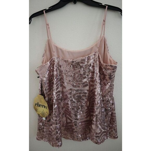 S.C. Society T92499B95 Women's Sz M Pink Sequin Spaghetti Strap Camisole - Picture 6 of 12